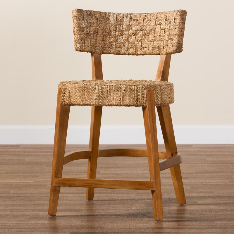 bali & pari Sabit Bohemian Seagrass and Mahogany Wood Counter Stool