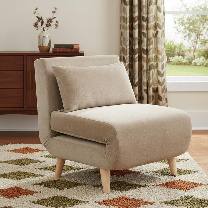 HomeRoots 27" Beige and Natural Upholstered Slipper Chair And Toss Pillow