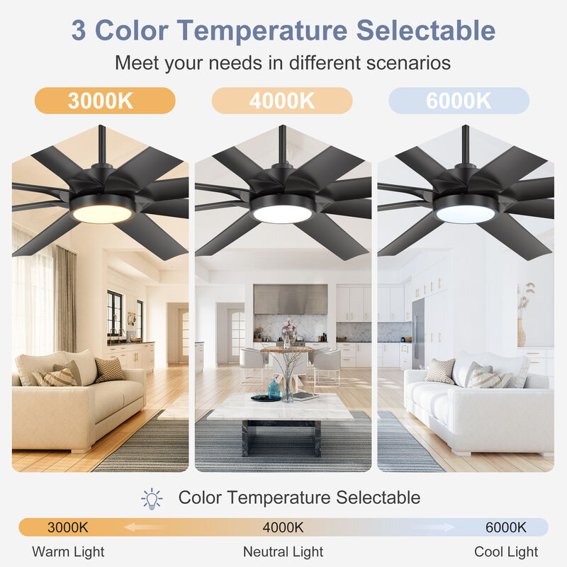Breezary 72 Inch LED Ceiling Fan with Light,8 Blade, Remote Control, 6 Speeds, Quiet Indoor Fan image number 1