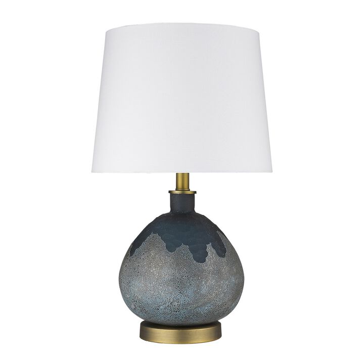 HomeRoots 22" Teal Blue Concrete Gourd Table Lamp With Cream Empire Shade