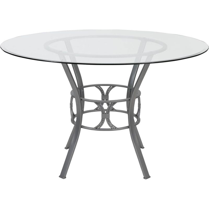 Round Glass Top Dining Table with Metal Frame for Kitchen or Dining Room