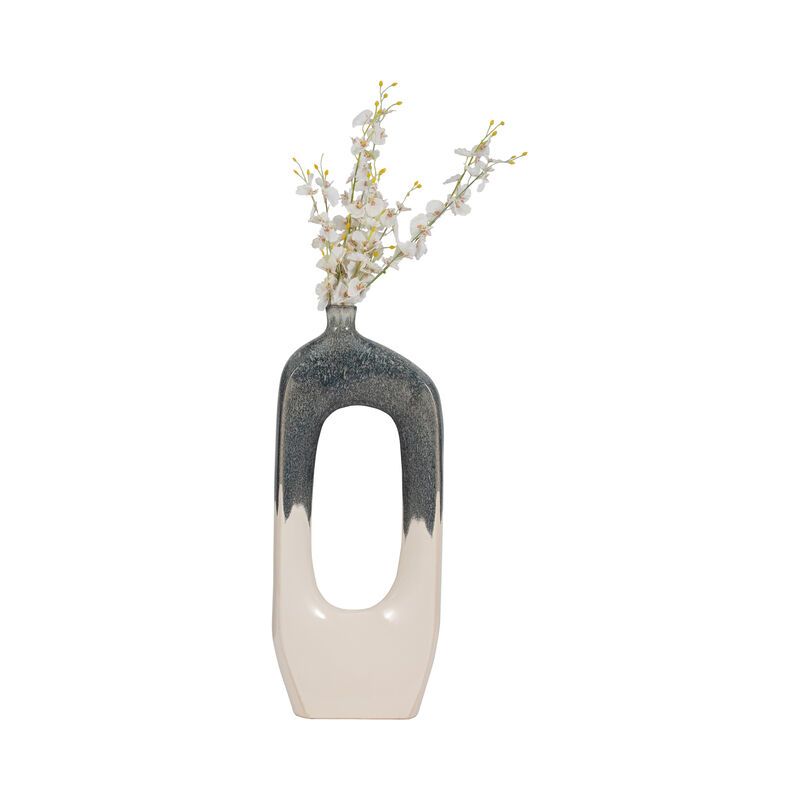 Cer, 26" Curvy Open Cut-out Vase, Blue/white image number 1