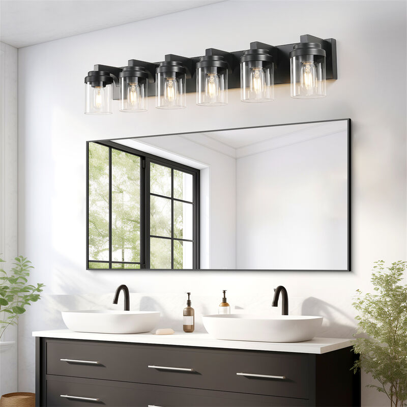 37.5 in. 6-Light Matte Black Wall Sconce with Clear Glass Shade image number 6