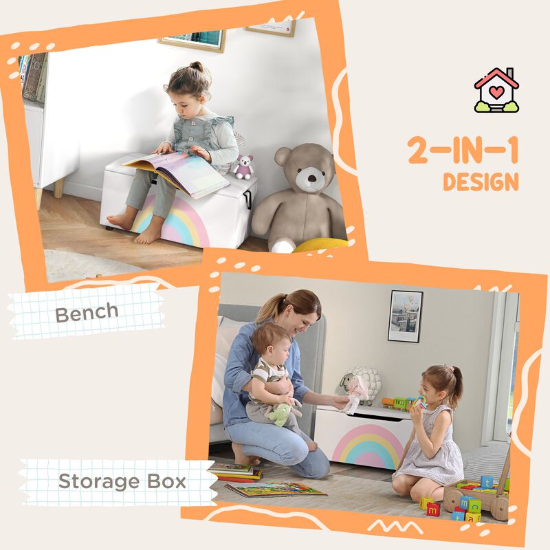 Kids Toy Box Chest, Lightweight Toy Organizer with Storage, for Nursery Room, Playroom, Bedroom, White