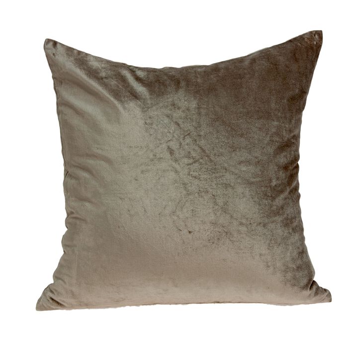 18" Solid Taupe Handloomed Cotton Velvet Square Throw Pillow
