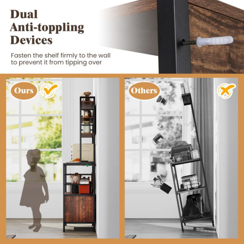 Hivvago Coffee Bar Cabinet with S-Shaped Hooks and Wine Bottle Holders