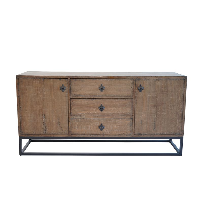 Wery Sideboard Cabinet Console, 2 Doors, Iron 65 Inch Natural Brown