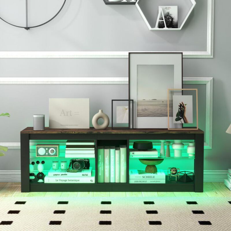 Hivvago Modern TV Stand with LED Light and Adjustable Shelves for TVs up to 65 inch