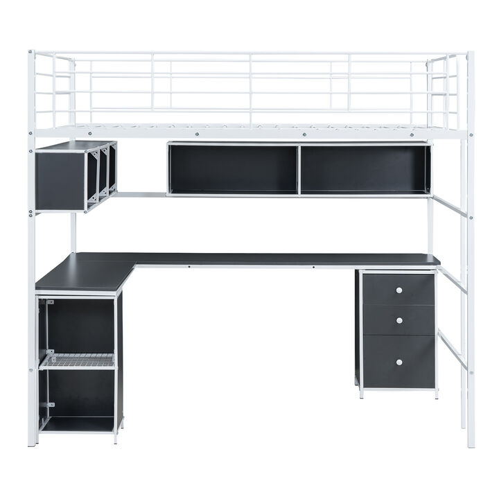 Merax Metal Loft Bed with Bookcase and Desk