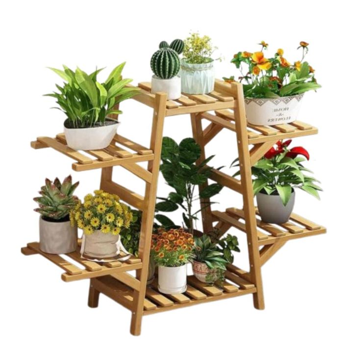 Hivvago Indoor Outdoor Bamboo Wood 6-Shelf Flower Pot Plant Stand