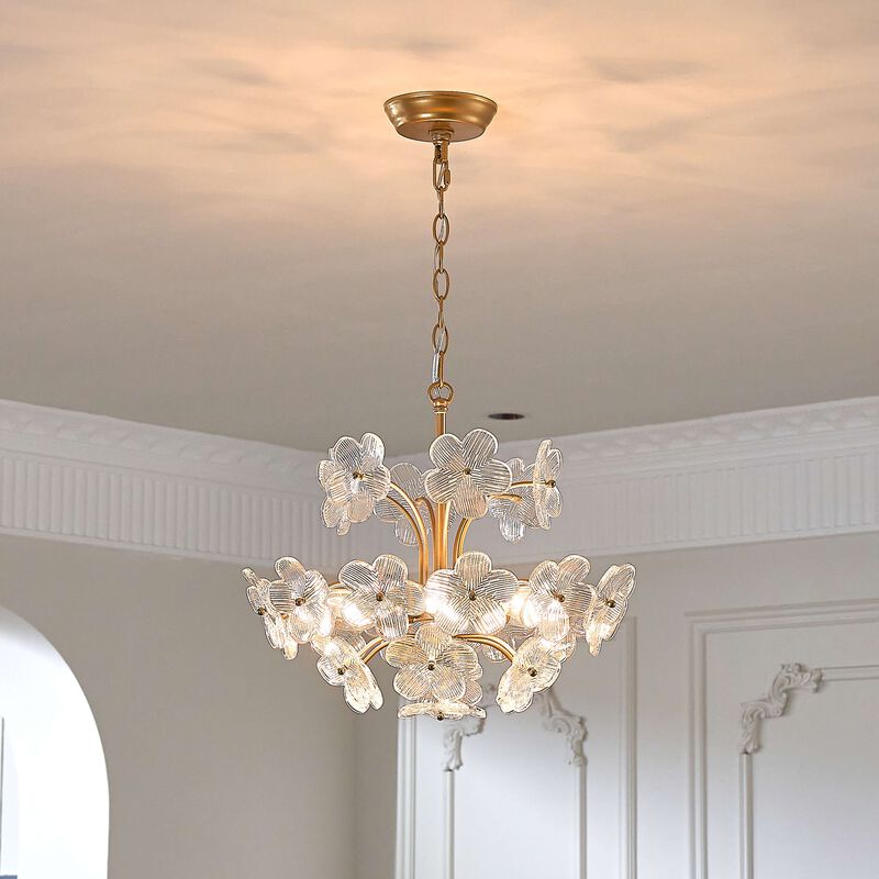 Fabiola Modern 6-Light 17.7" Glam Clear Glass Flower Chandelier-Glossy Brass image number 6