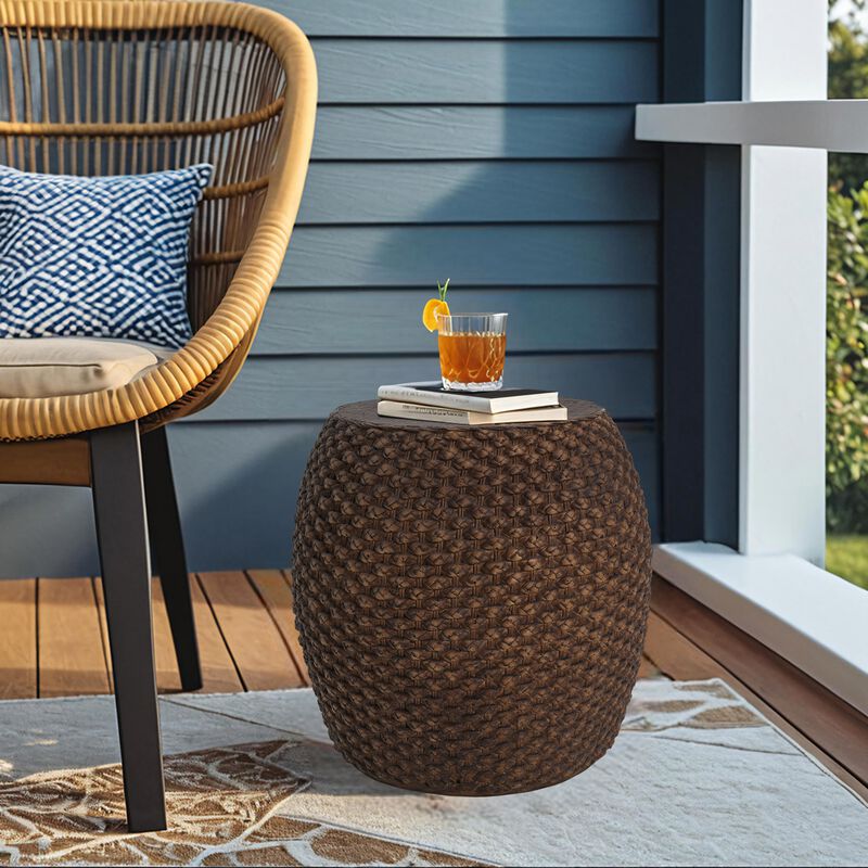 Christopher Knight Home Nirae Outdoor Handcrafted Faux Rattan Lightweight Concrete Accent Table image number 1