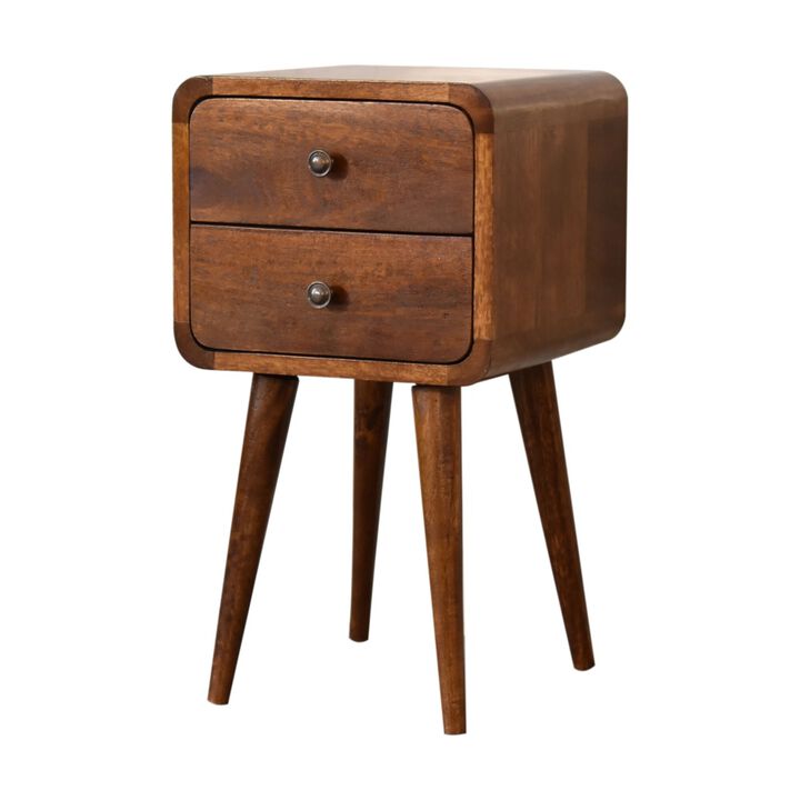 Mini Chestnut Curved Solid Wood 2 Drawer NightStand