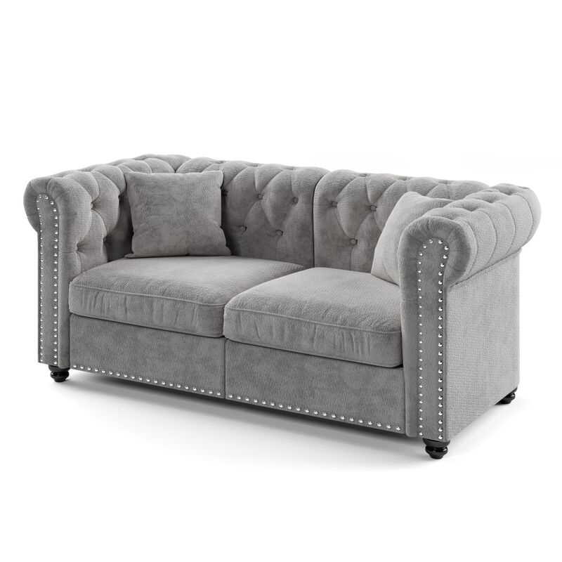 1 piece Chesterfield Sofa tufted design and nailhead trim deep seat comfort sectional sofa, sectional sofa rolled arms home or office, chenille sectional sofa plush cushion image number 0