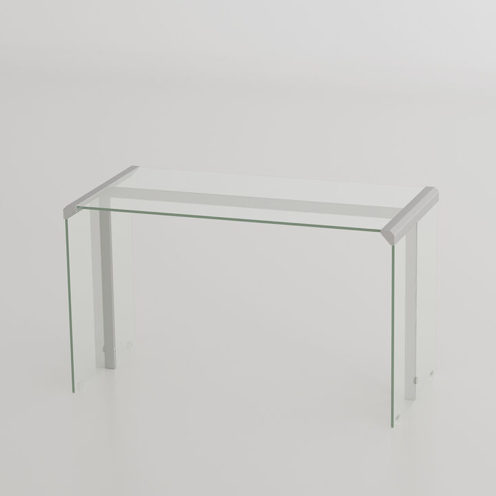 Tempered Clear Glass Writing Desk with Metal Frame for Living Room & Bedroom 71.2"