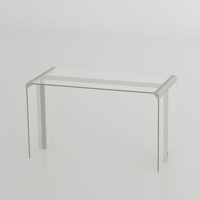 Tempered Clear Glass Writing Desk with Metal Frame for Living Room & Bedroom 71.2" image number 0
