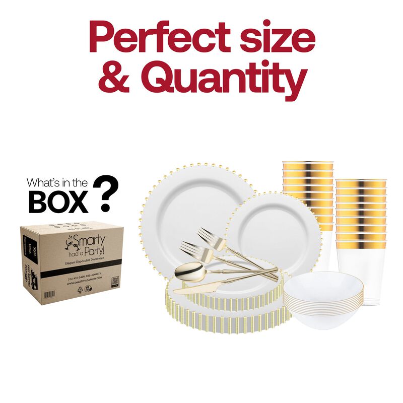 White with Gold Pearl String Round Plastic Tableware Set (60 Sets) image number 5