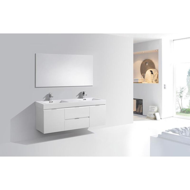 Kubebath Bliss 60 Double Sink High Gloss White Wall Mount Modern Bathroom Vanity