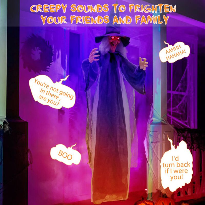 6ft Halloween Decoration Spooky Sound-Activated Hanging Witch with Voice and Motion Sensor image number 7