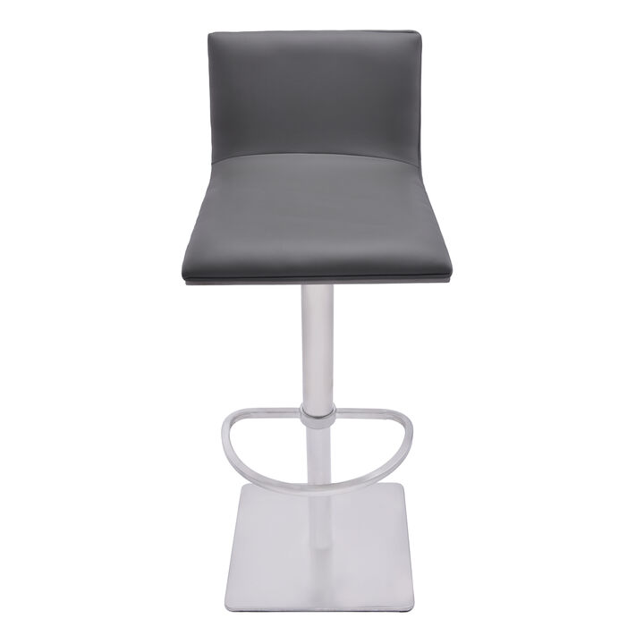Crystal Adjustable Height Swivel Grey Fabric and Walnut Stool with Brushed Stainless Steel Base
