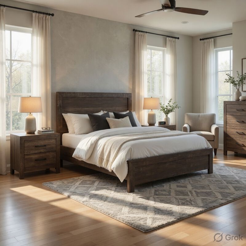 King Size Bedroom Set, Brown Finish, Panel Design, 3-Piece Set with Bed and Two Nightstands image number 8