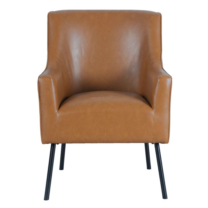 Sune Accent Chair, Brown Faux Leather and Matte Black Metal Legs