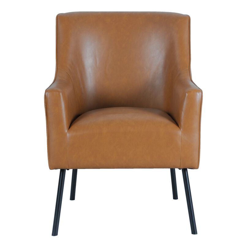 Sune Accent Chair, Brown Faux Leather and Matte Black Metal Legs