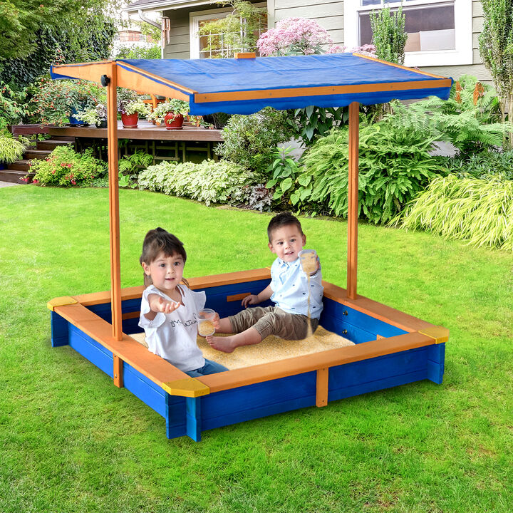 Teamson Kids - Outdoor Summer Sand Box - Wood / Blue