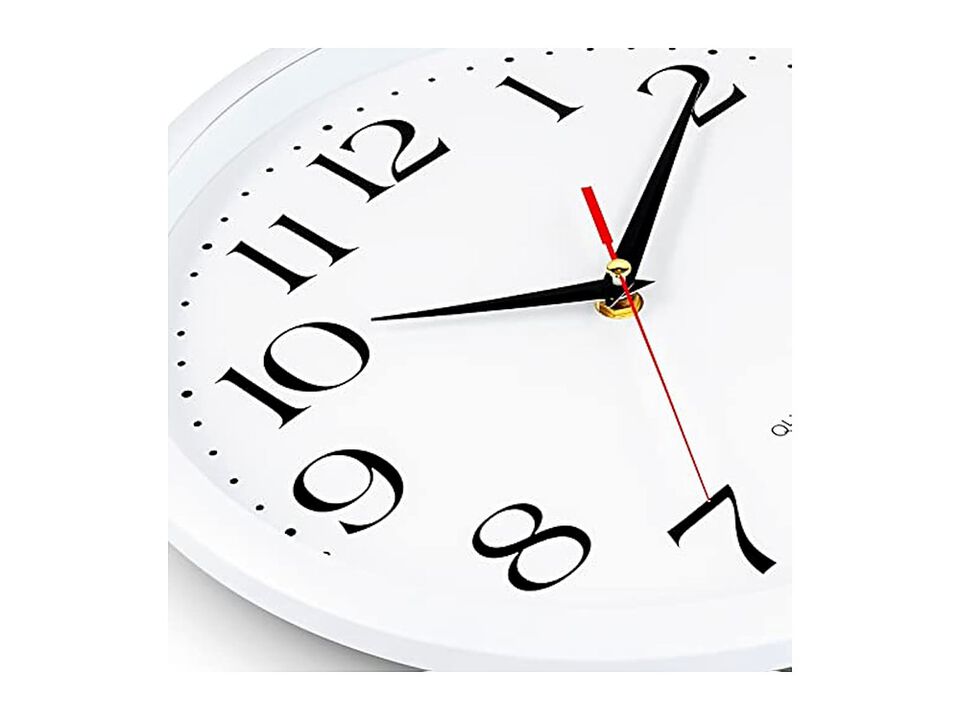 White Sweep Black Hands Wall Clock 12 Inch Silent Non Ticking Easy Read