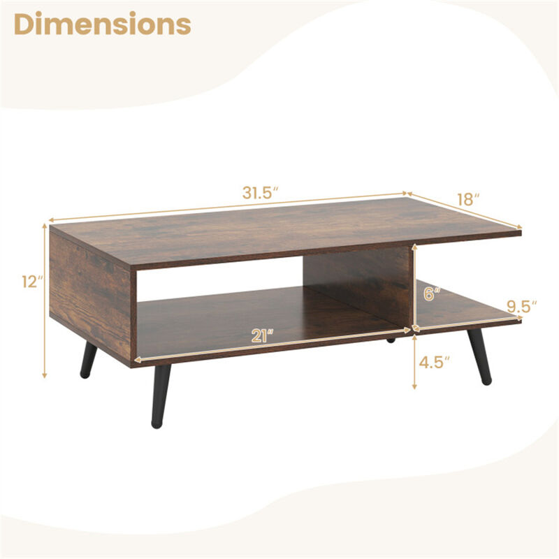 Storage Coffee Table &ndash; Rectangle Table with 2 Open Compartments for Living Room