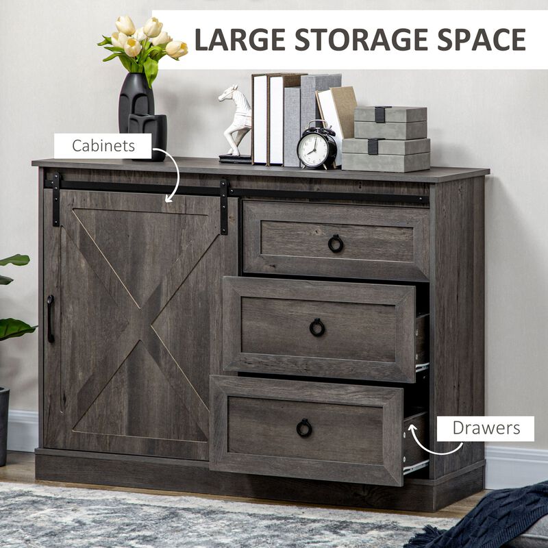 Dark Grey Kitchen Storage: Farmhouse Sideboard with Sliding Barn Door