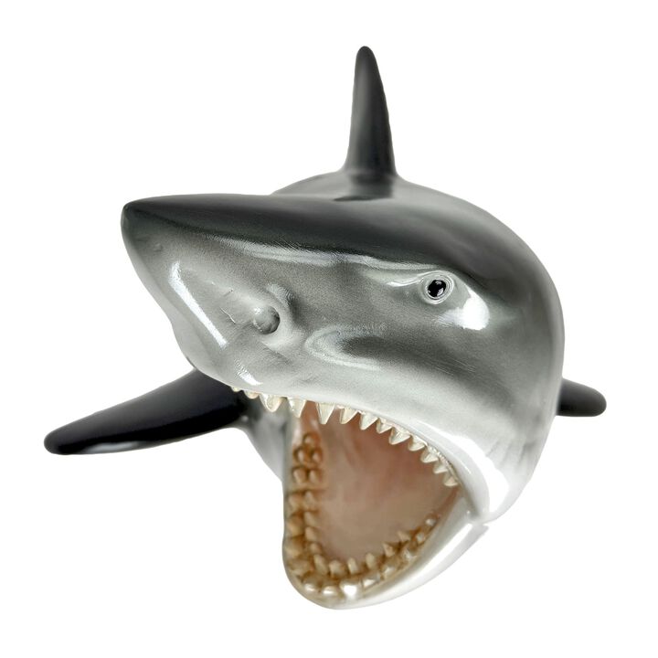 16 Inch Great White Shark Head Wall Mount Trophy Resin Ocean Nautical Decor