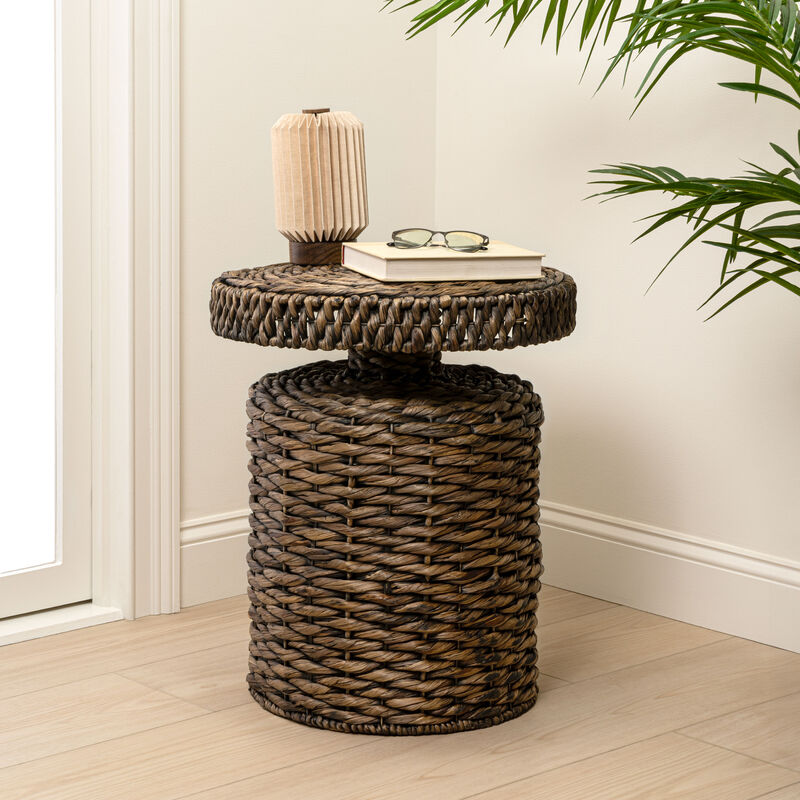 Marisol Coastal Bohemian Handwoven Water Hyacinth Round Accent Side Table image number 5