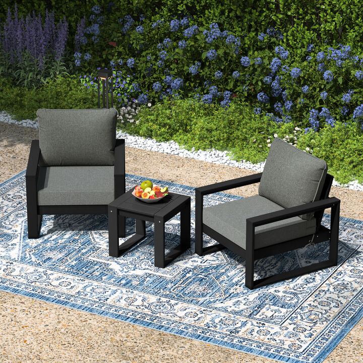 WestinTrends Outdoor Modern 3-Piece HDPE Patio Sofa Set with Side Table