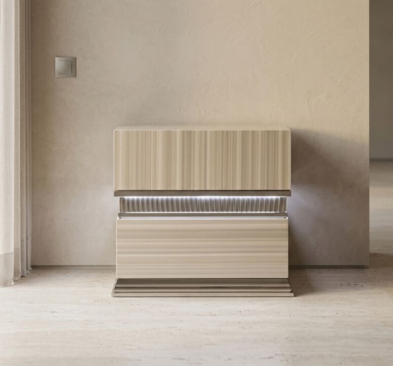 Leonor Modern Wood LED Nightstand with 2 Drawers, Fully Assembled Bedside Storage Table