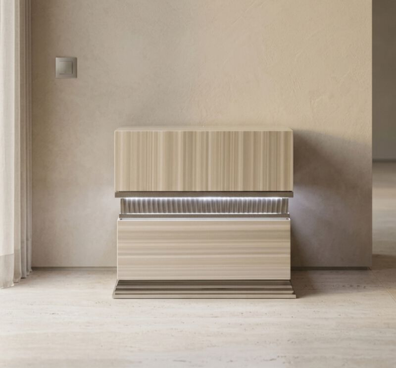 Leonor Modern Wood LED Nightstand with 2 Drawers, Fully Assembled Bedside Storage Table image number 1
