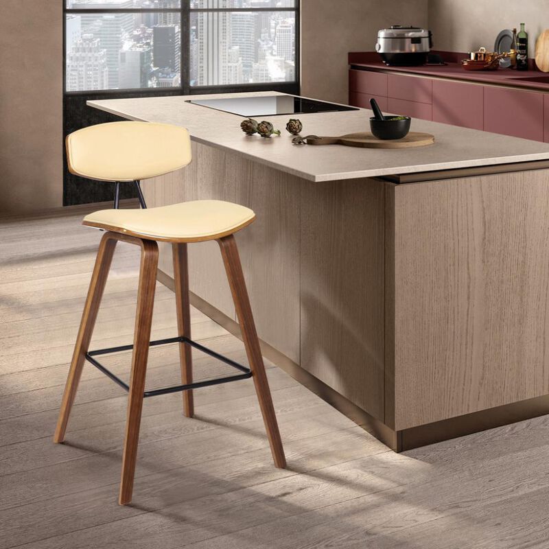 Hivvago 26 Inch Cream and Brown Fabric and Iron Low Back Counter Height Bar Chair