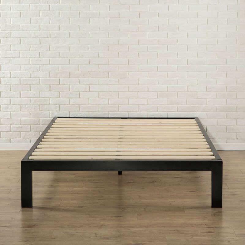 Hivvago Full Modern Black Metal Platform Bed Frame with Wood Slats