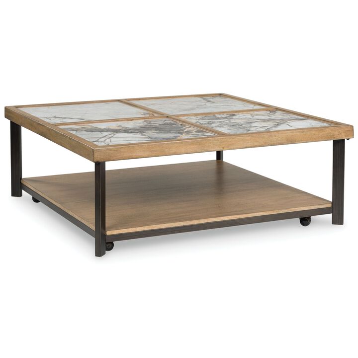 Tey Coffee Table with Caster Wheels, 48 Inch Square, Sintered Stone, Brown