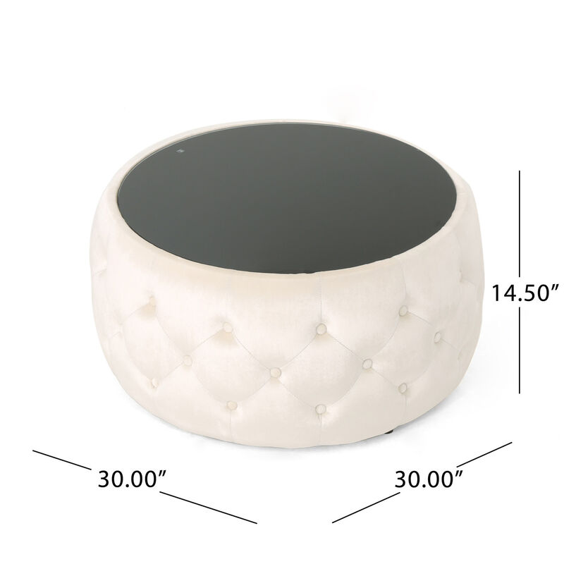 Streamdale Modern Glam Velvet Ottoman with Button-Tufted Stitch and Glass Top image number 5