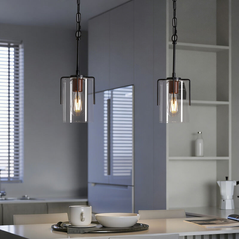 ELEMENT ACE Industrial Pendant Light with Clear Glass Shade Glare-Free Ceiling Light Fixture for Kitchen Island Dining Room Entryway Home Decor image number 3