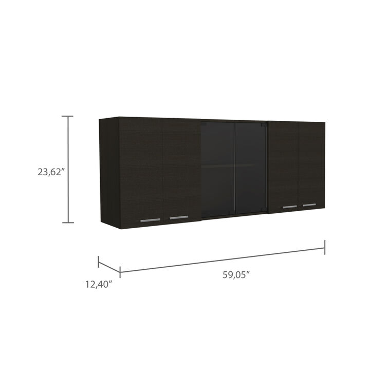 Superior 150 Wall Cabinet With Glass, Four Interior Shelves, Two Double Door -Black