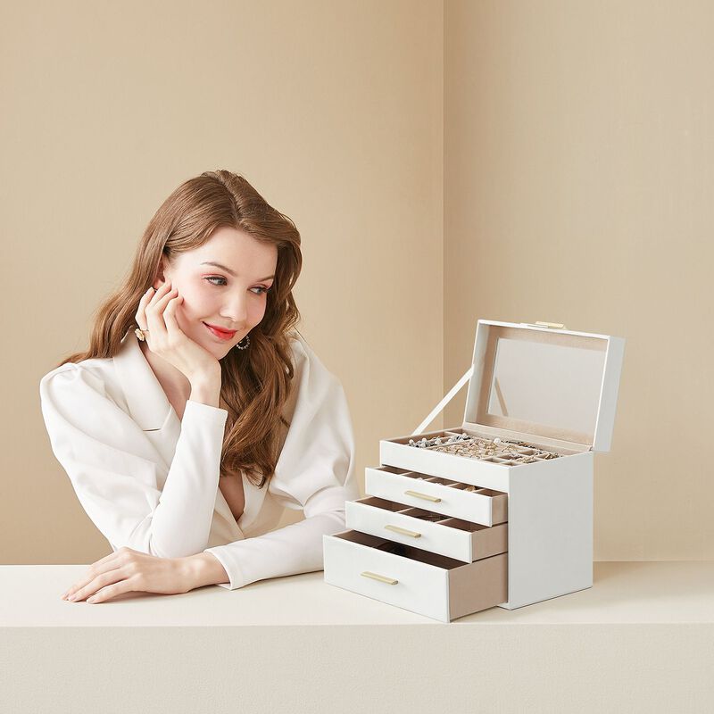 4-Layer Jewelry Box with Glass Lid and 3 Drawers - Modern Organizer for Sunglasses and Big Jewelry