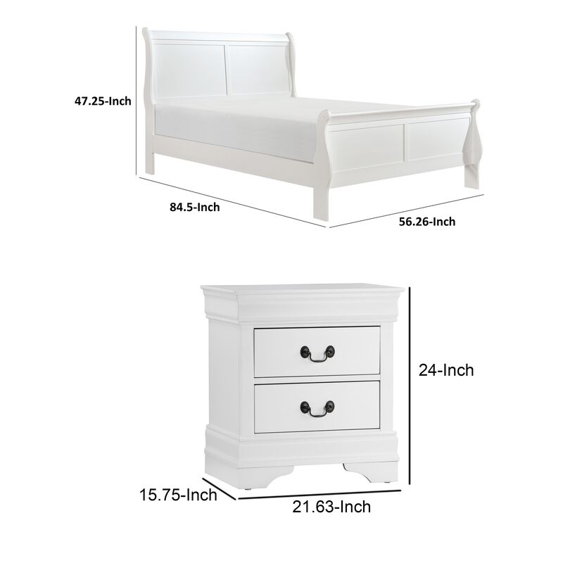 Full Size Bedroom Set, White Finish, 2-Piece Set with Bed and Nightstand image number 7