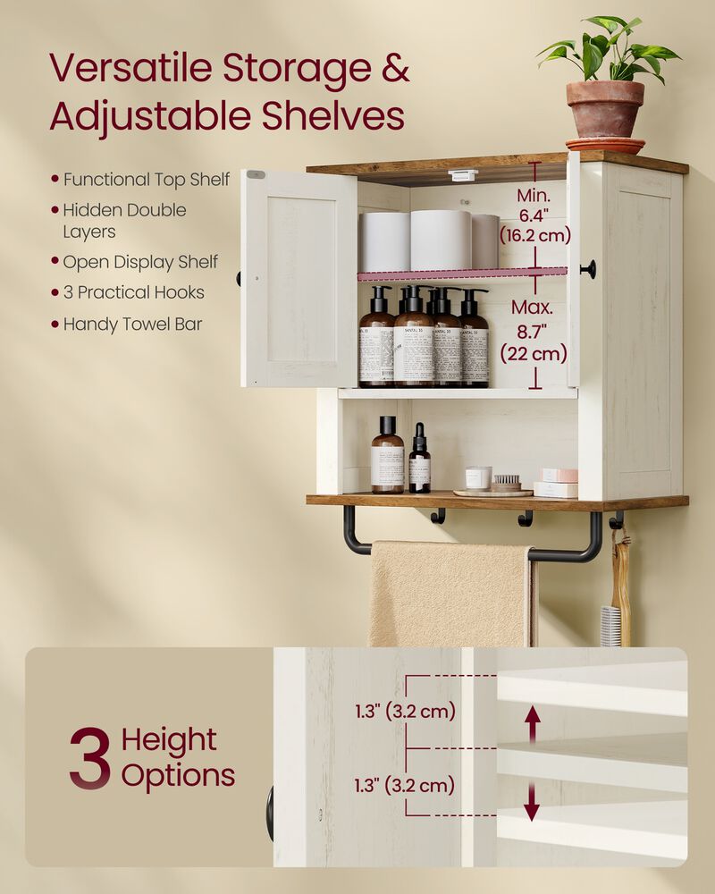 Rustic White Wall Mounted Bathroom Cabinet with 2 Barn Doors image number 4