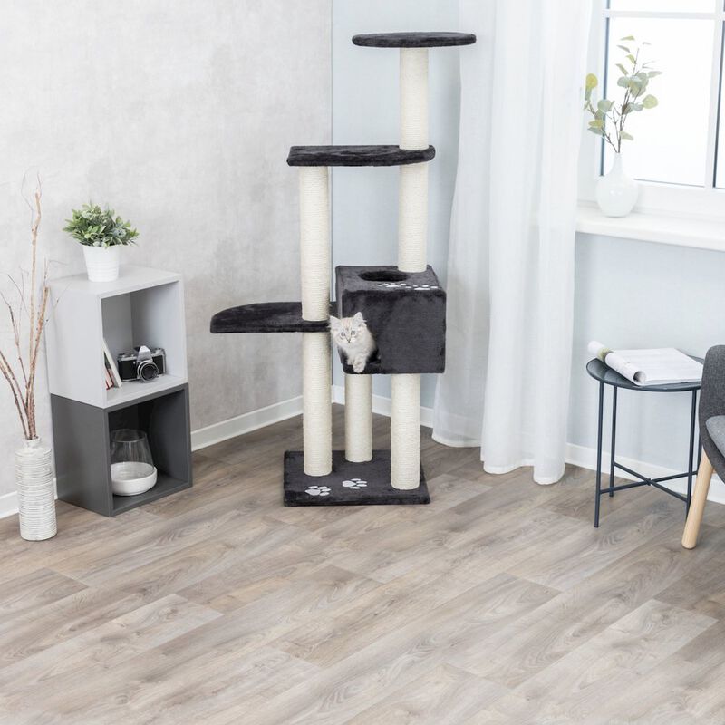 TRIXIE Alicante Plush & Sisal 3-Level 56" Cat Tree with Scratching Posts & Condo, Gray image number 1