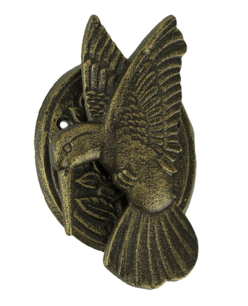 Antique Bronze Cast Iron Hummingbird and Flower Front Door Knocker Entry Decor image number 0