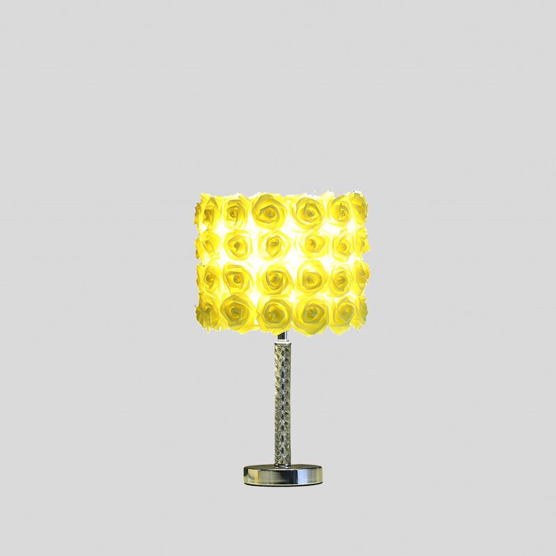 Hivvago 18" Silver Bedside Table Lamp With Yellow Flowers Drum Shade