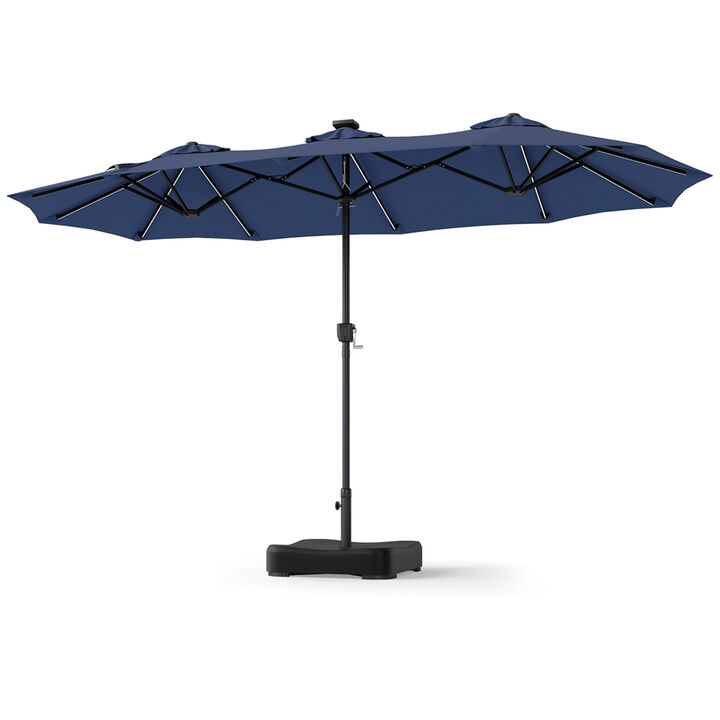 Outdoor 13 FT Double Sided Umbrella with 108 LED Lights and Stable Base for Backyard Use
