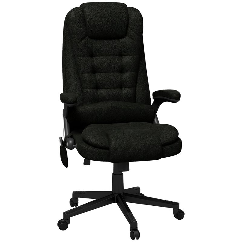 Black Linen Massage Office Chair: Heated, High Back, Remote